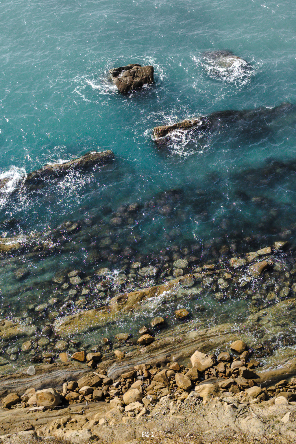 Rocks and waves in a body of water