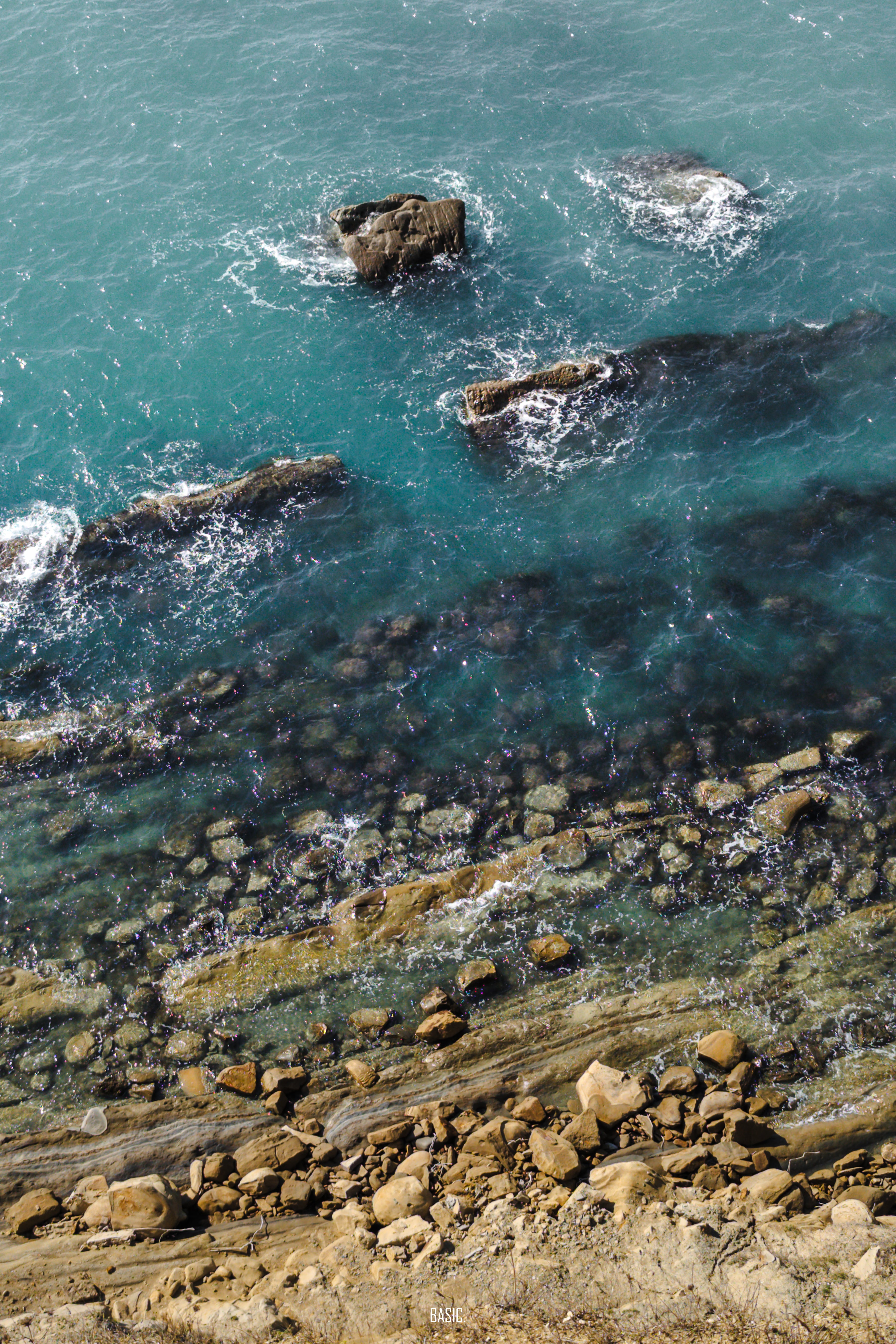 Rocks and waves in a body of water