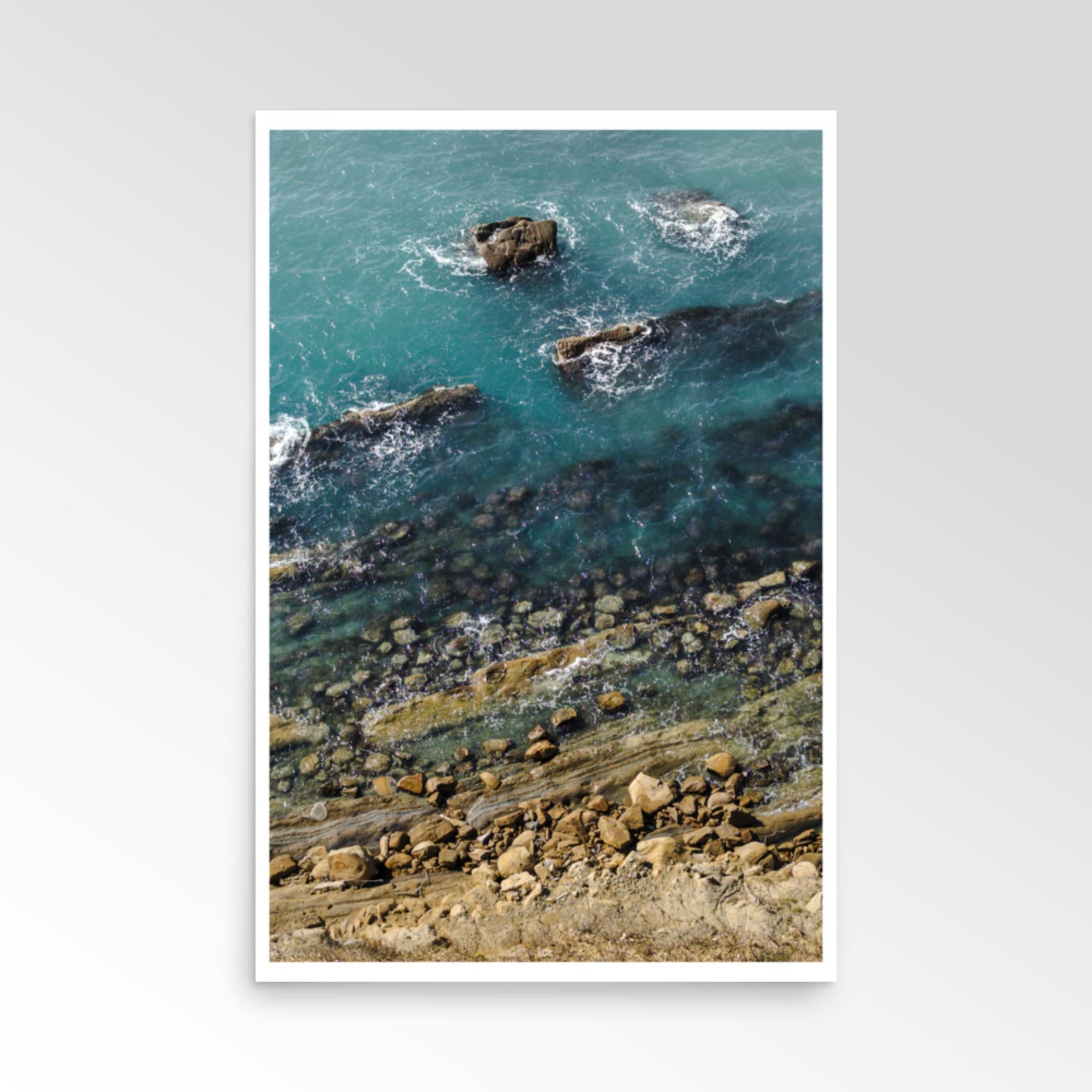 Turquoise ocean coastline framed wall art