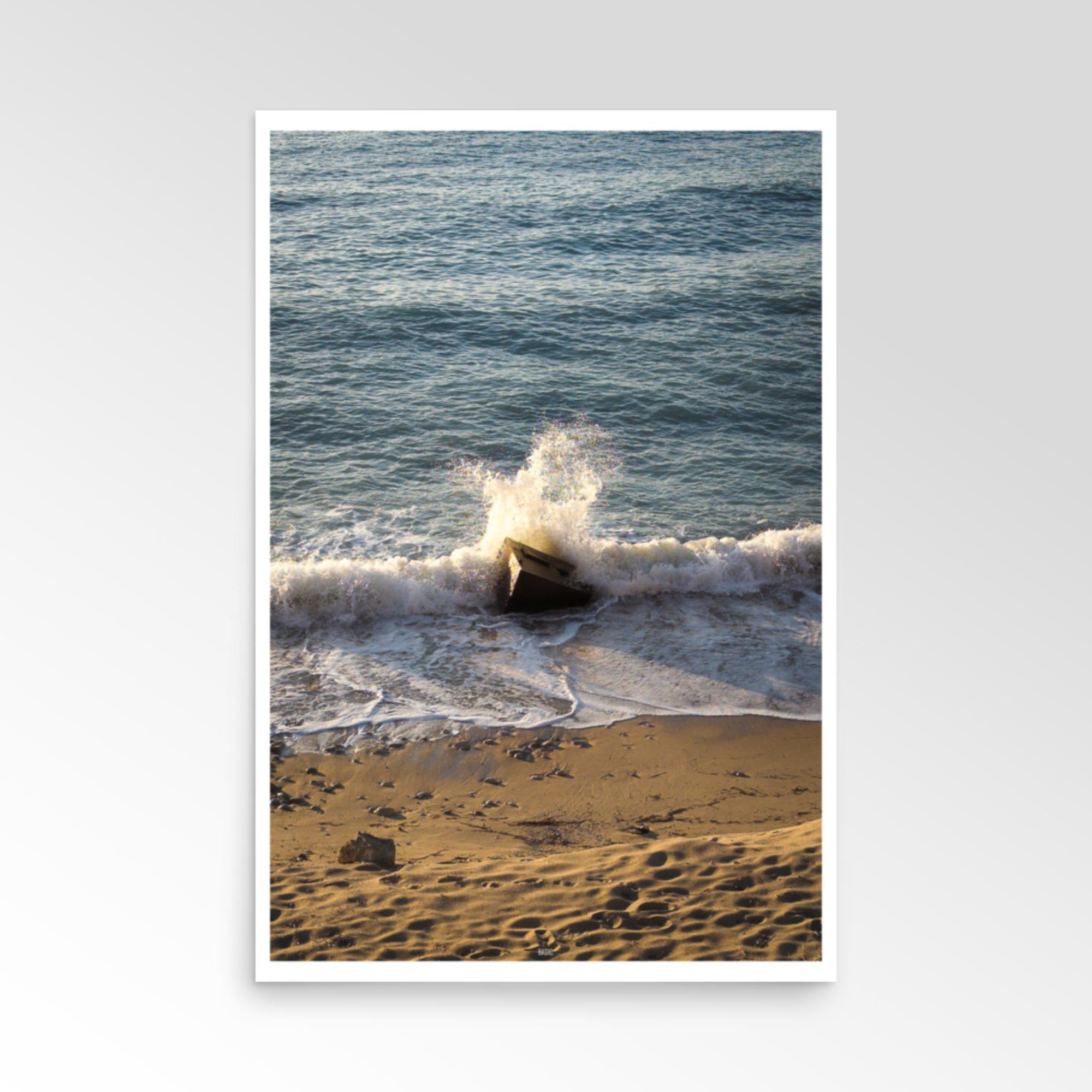 Ocean waves crashing on sandy beach poster